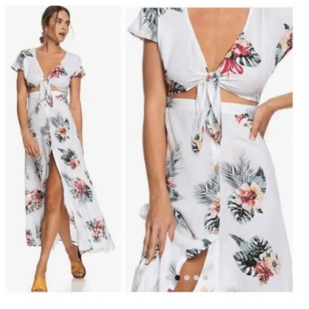 Roxy Black Floral Button-Front Maxi Dress